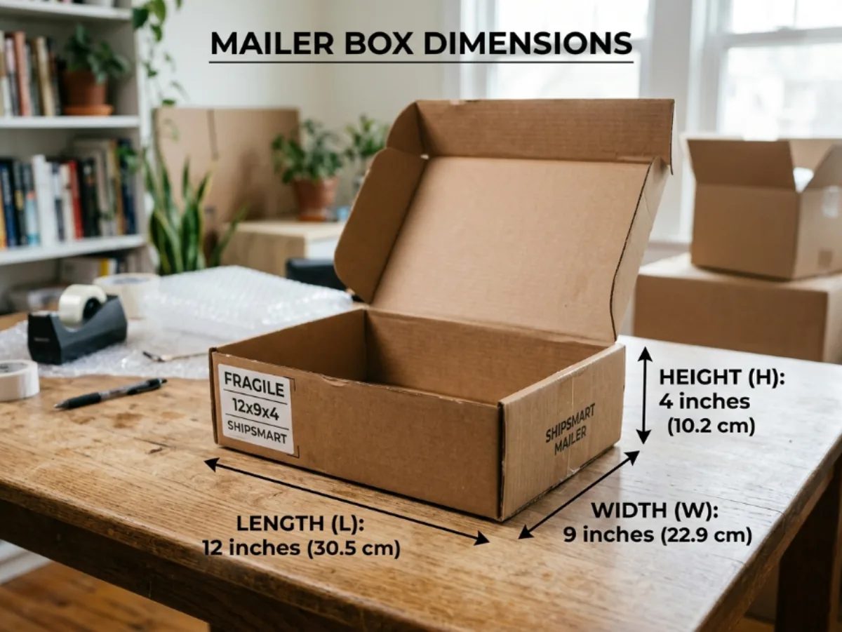Mailer box dimensions chart with top e-commerce sizes