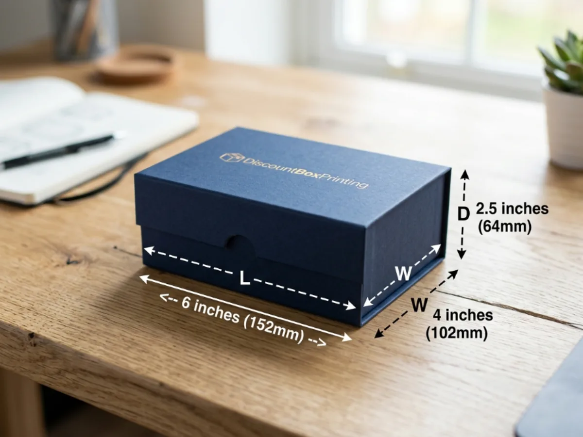 Rigid box dimensions chart for luxury item packaging
