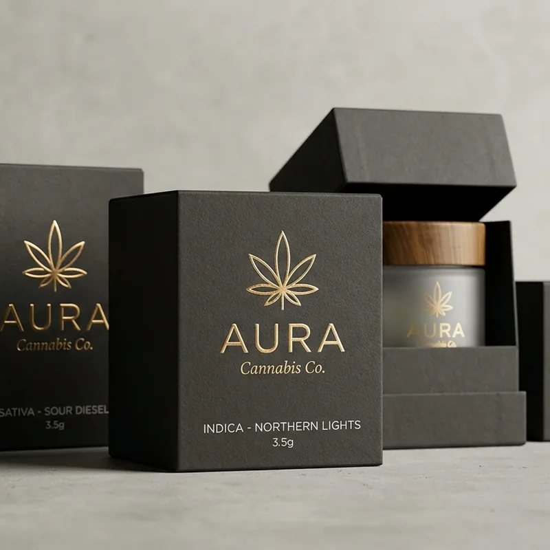 Custom printed cannabis boxes with branding for a dispensary line