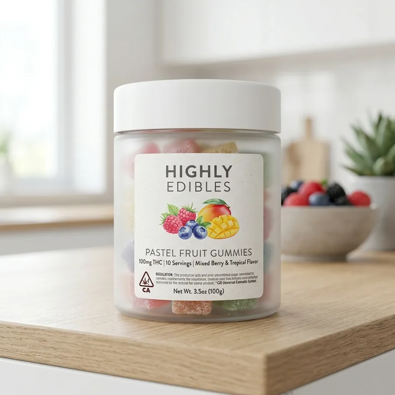 Custom cannabis edible packaging with a window and compliant labeling
