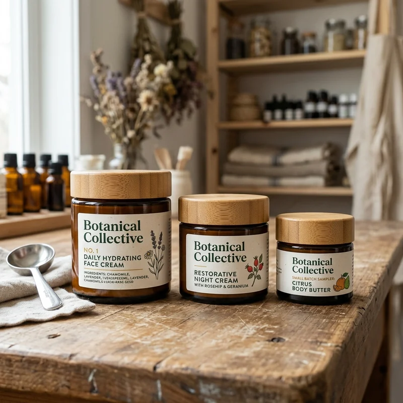Custom cream jar and printed packaging for a skincare brand