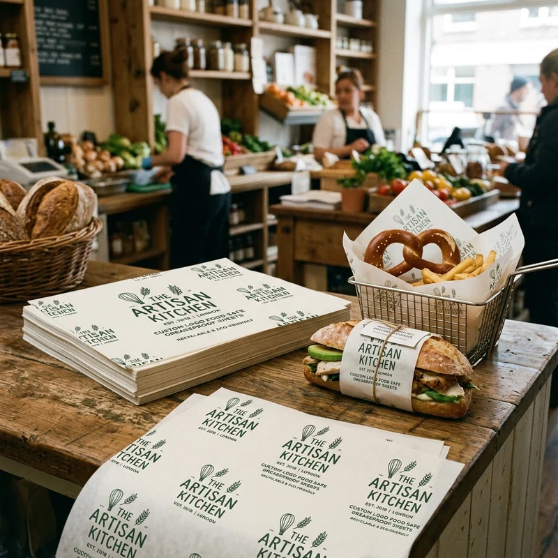 Stacks of custom printed food-safe baking sheets